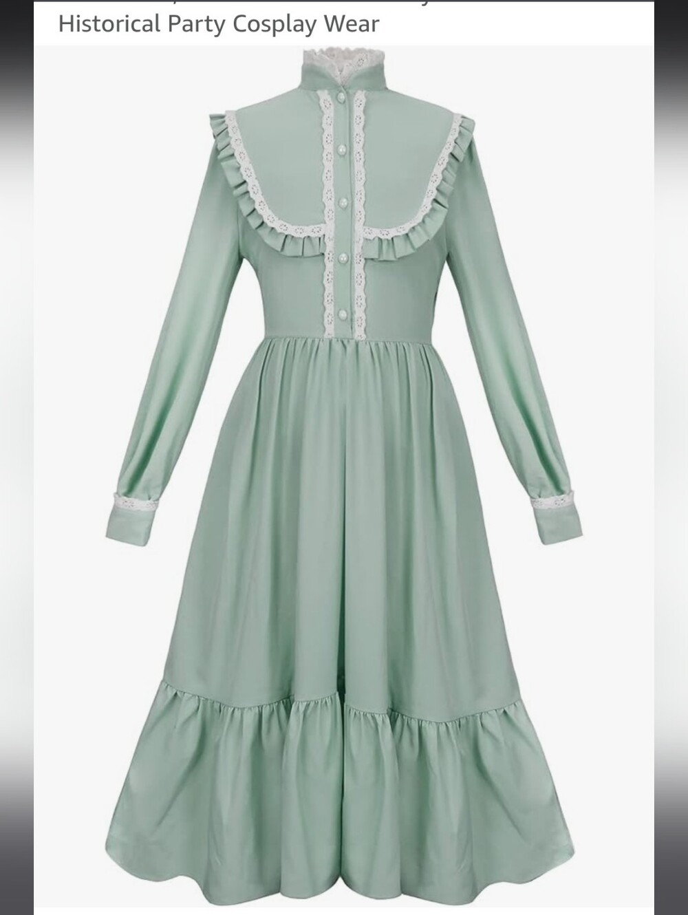 Girls' Sage Green Long-Sleeve Victorian Lace-Trimmed Ruffle Dress